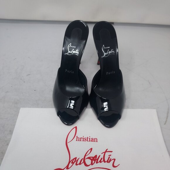 CHRISTIAN LOUBOUTIN Me Dolly Patent Leather Black Heel Sandal - Picture 6 of 11